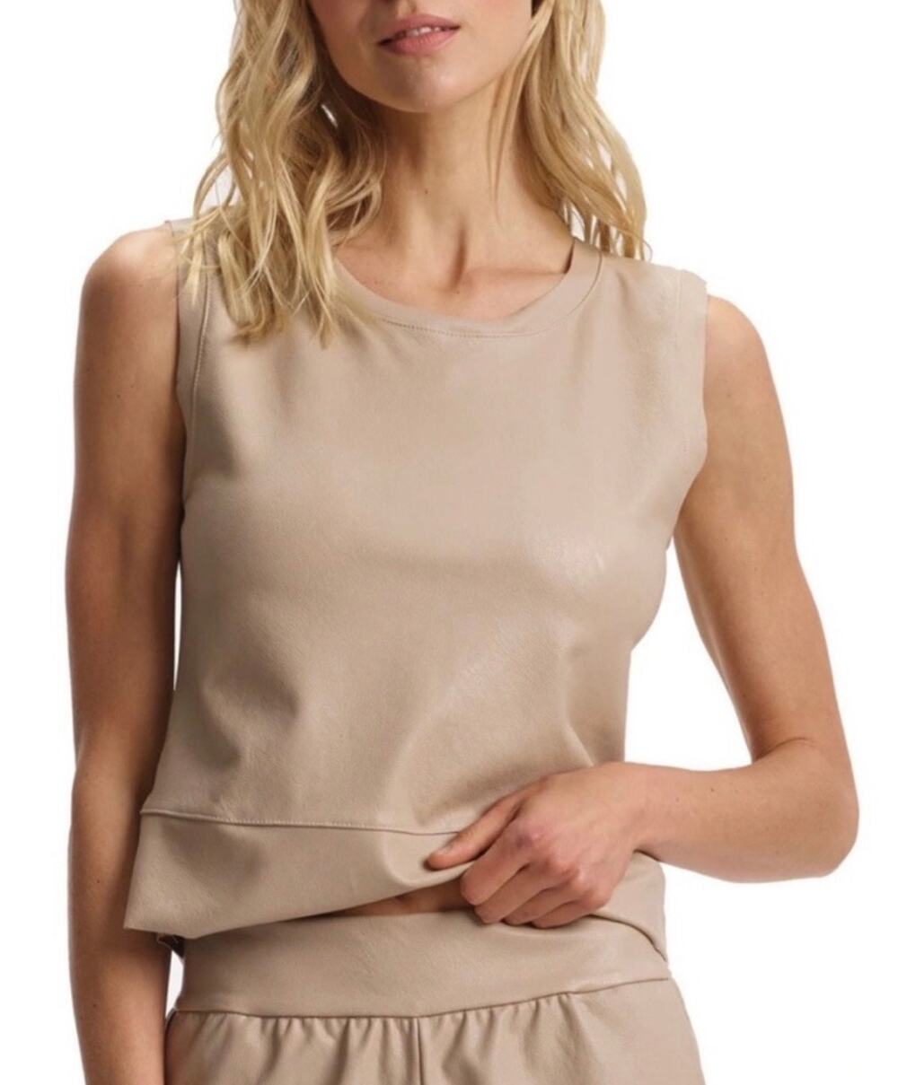 NWT Commando Faux Leather Crop Muscle Top Sand Beige Sleeveless Neutral Size L